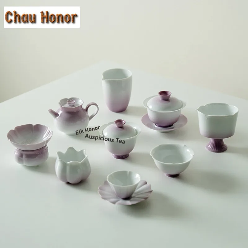 90ml Gradient Purple Ceramic Teacup Zen Tea Bowl Water Jug Tea-tasting Fragrance Cup Jianzhan Master Cups Tableware Accessories