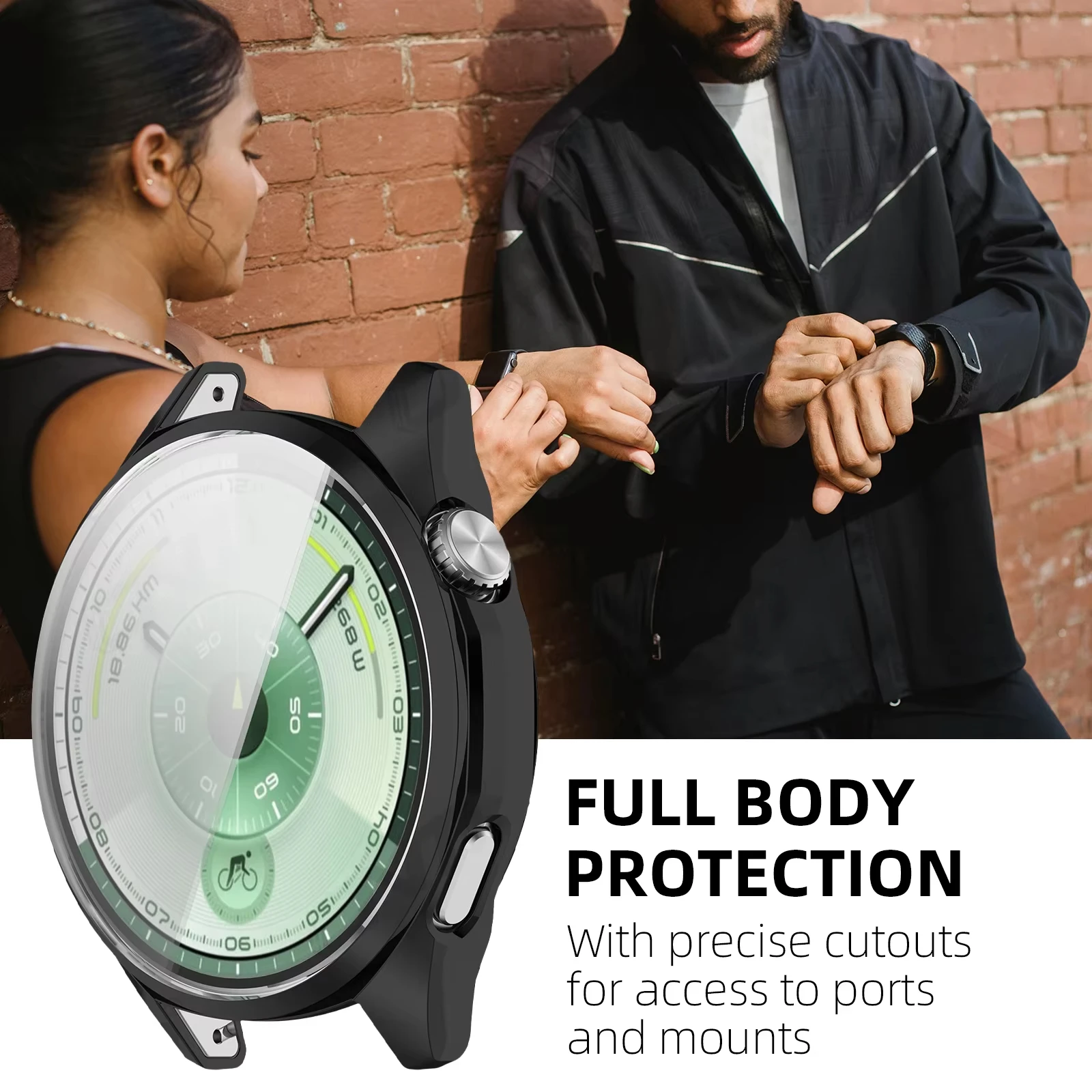 Premium Protective Case with Tempered Glass for Huawei Watch GT6 - Soft All-Around Screen Protector Cover