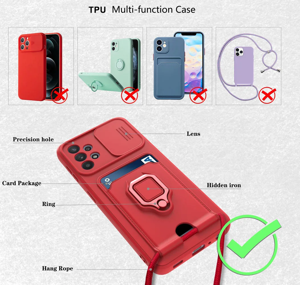 Magnetic Ring Holder Wallet Case with Lanyard Attachment