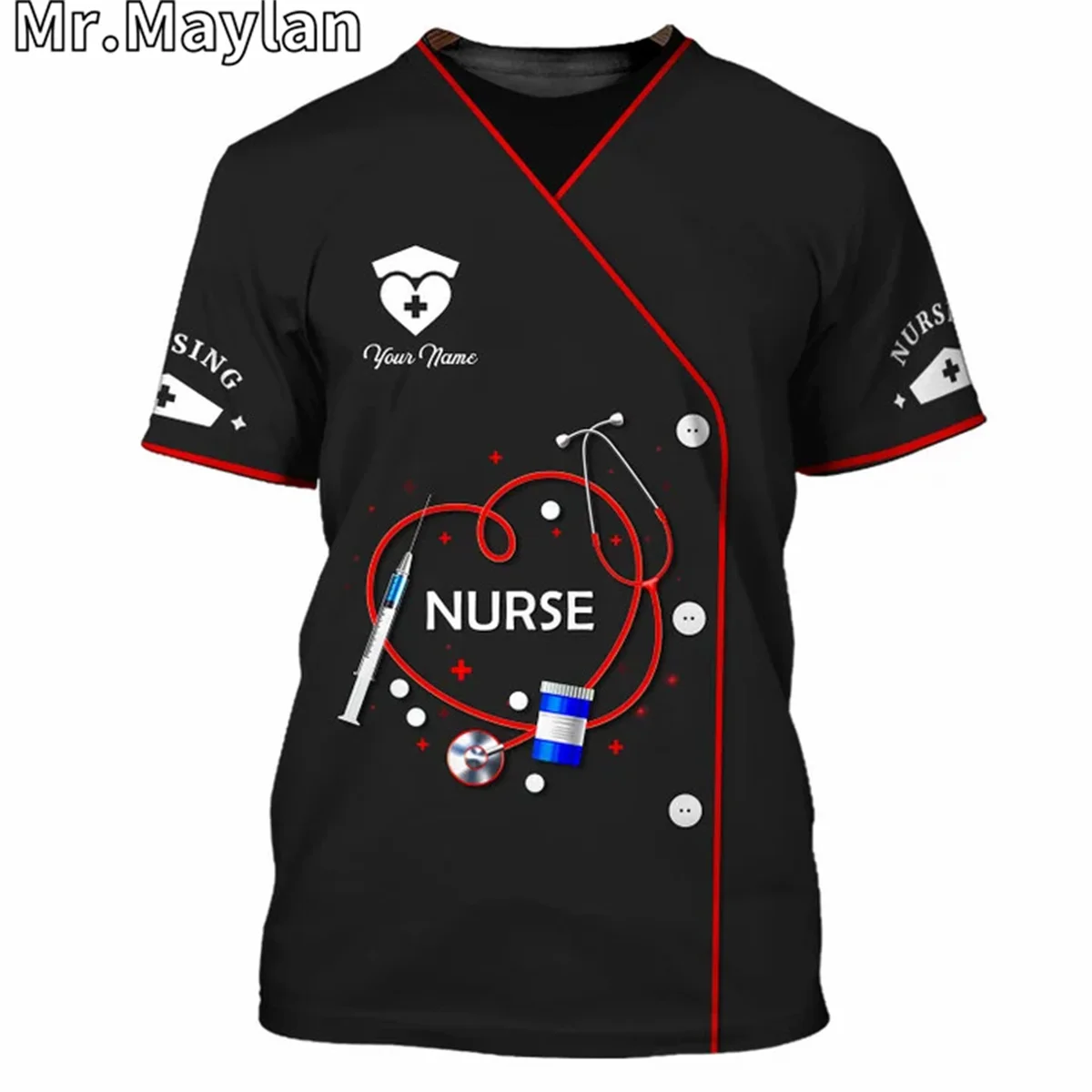 

Рубашка унисекс с 3D принтом, уличная одежда с принтом медсестер, Униформа, подарок медсестре, черный топ для мужчин и женщин