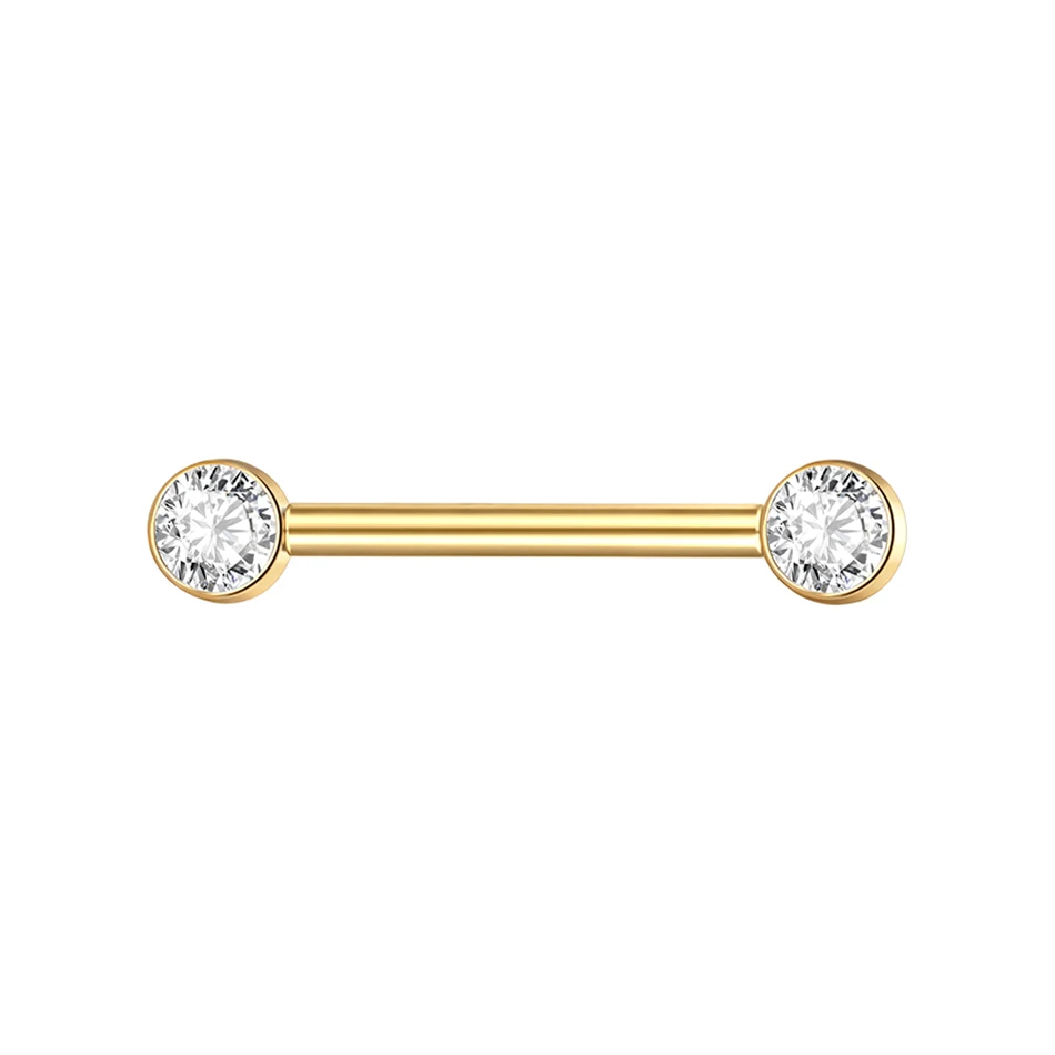 Gold-Tone Titanium Nipple Ring with CZ Bezel-Set Piercing Barbell Jewelry