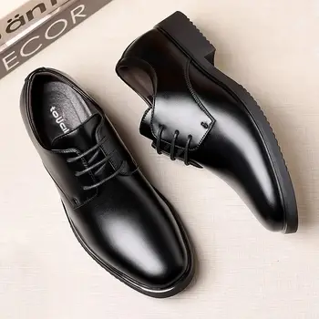 Leather Shoes for Men Dress Black Formal Square Toe Man Casual Derby Shoe Business Retro Cowhide Designer New in Shipping Free