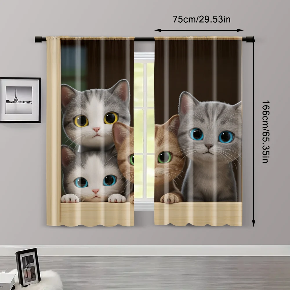 2pcs, Curtain Cute cat owner Versatile Polyester Fabric,Without Electricity Spring Party & Holiday Decor Perfect for translucent 3