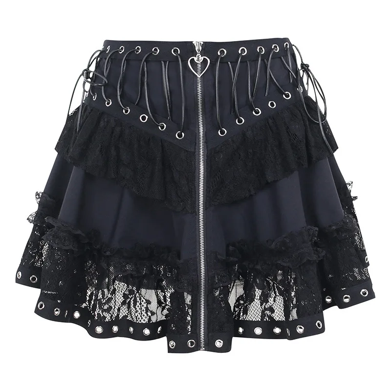 

Gothic Skater Punk Vintage High Wasit Skirt Women's Zipper Front Japanese Style Kawaii Black Harajuku Cosplay Mini Skirts