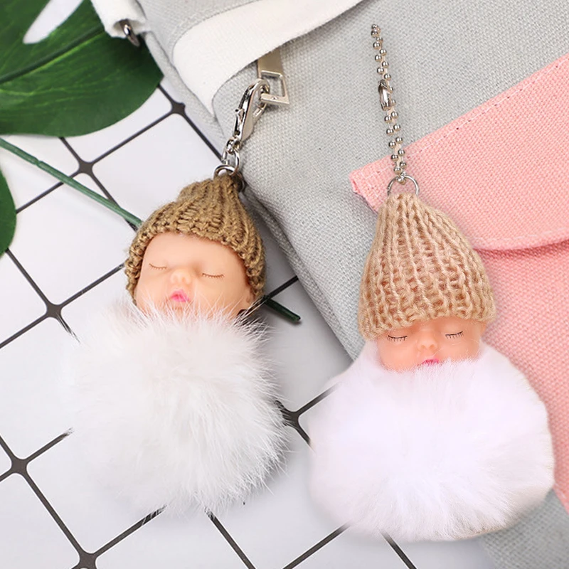 

Doll Hairball Keychain Pompom Sleeping Doll Keyring Plush Doll Pendant Girl Bags Hanging Ornaments Backpack Charms Decor Gifts