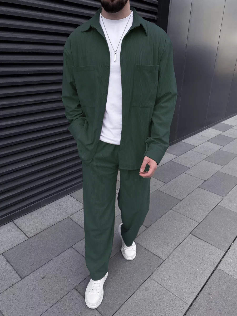 2025 Spring autumn Europe and the United States cross-border men's corduroy high quality long sleeve coat casual pants two piece 5