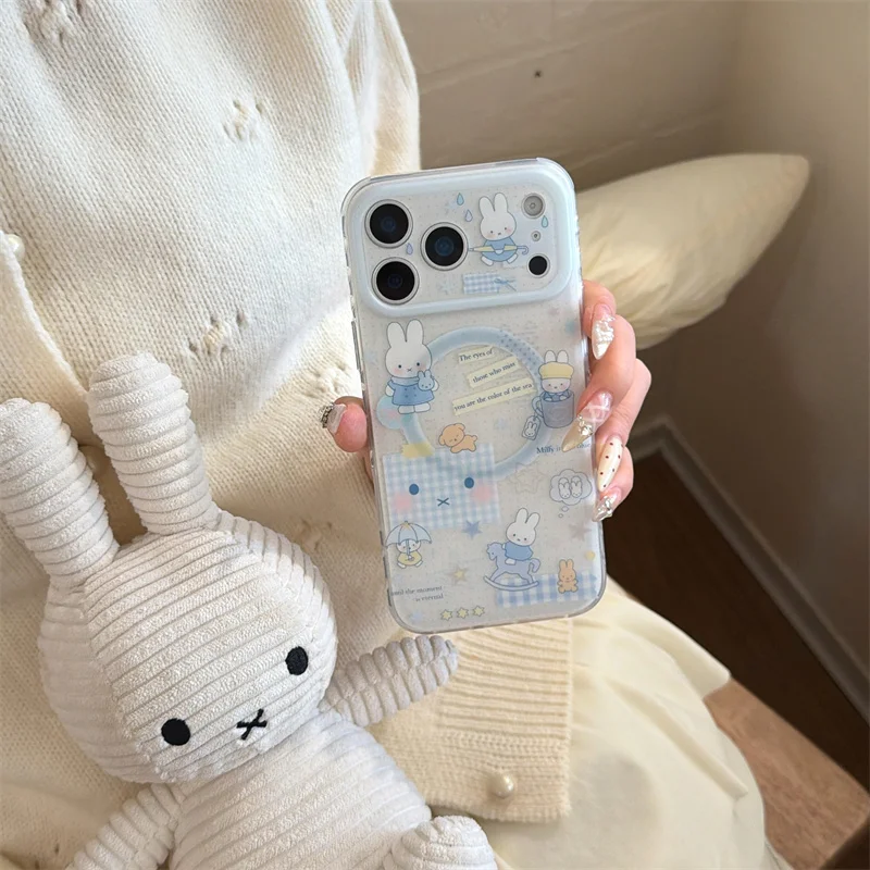 Korean Cute Rabbit Phone Case with Magnetic Stand and Protective Features