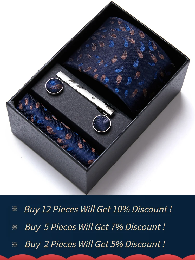 

Great Quality Luxury Birthday Present Tie Hanky Pocket Squares Cufflink Set Necktie Box hombre Formal Clothing Printed