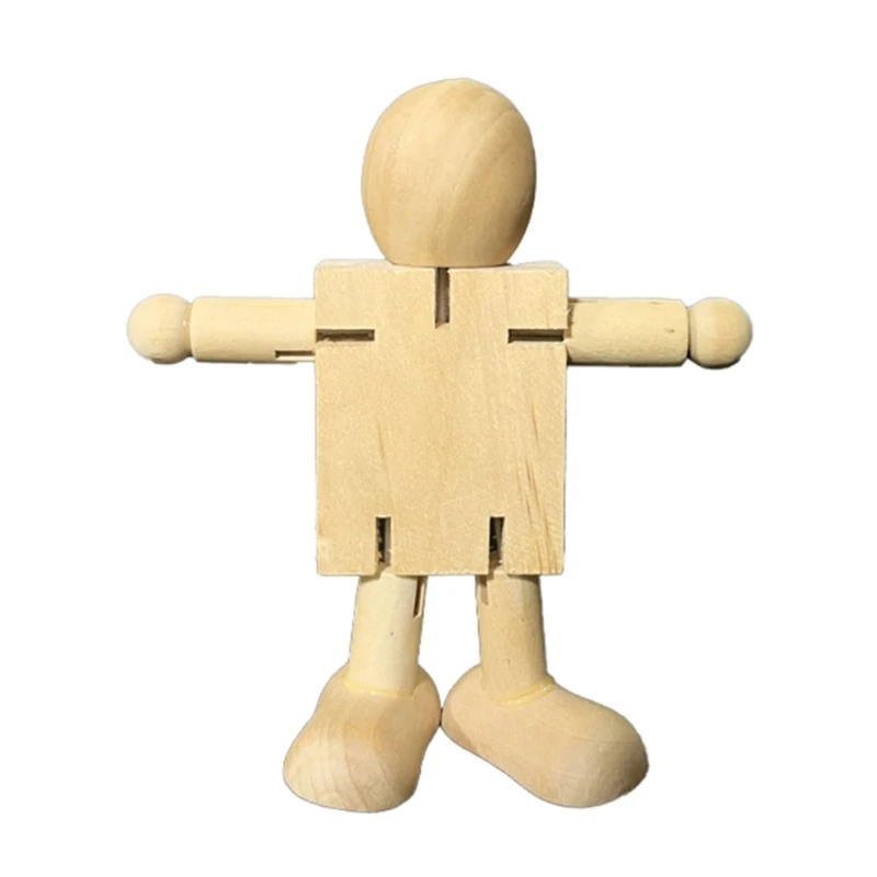 

Limbs Movable Wooden Robot Toy DIY Handmade White Embryo Puppet for Children