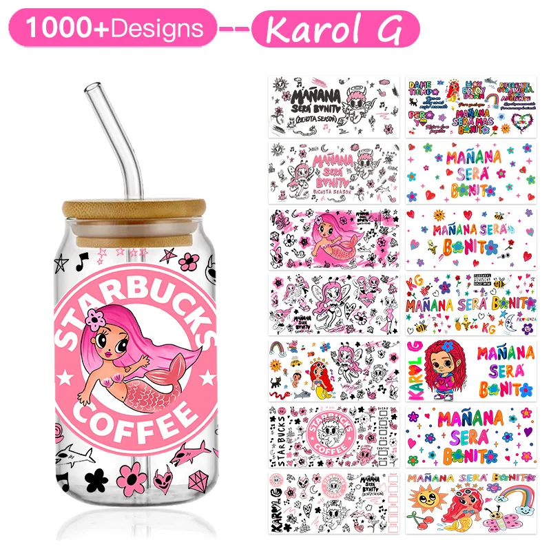 UV DTF Cup Wraps dtf transfer sticker Tomrrow Will Be Beautiful MANANA Karol G Glass Can Warp 16oz Libbey labichota Album Cover Karol G Mermaid