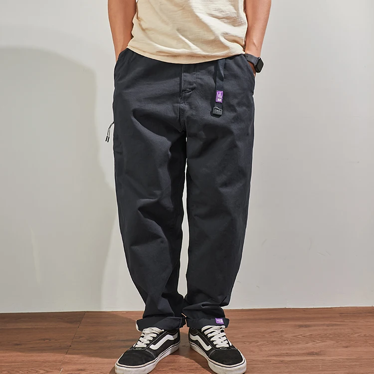 Four Seasons Japanese Retro Tapered Casual Pants Men's Fashion 100% Cotton Washed Loose Straight CityBoy American Cargo Trousers 4