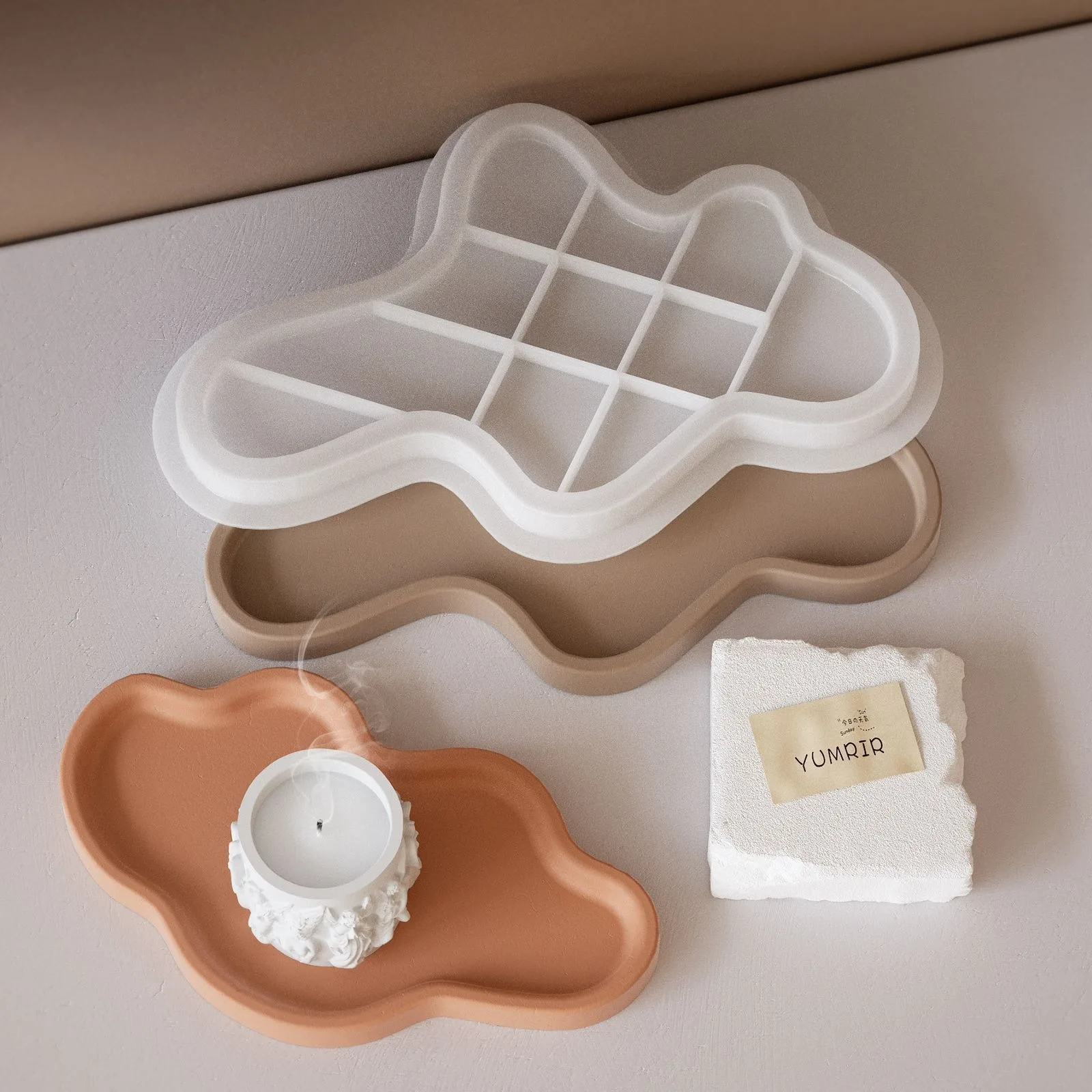 Description Picture 4 of itemCoaster Silicone Mold Irregular Shape Geometry Cloud Storage Tray Mould DIY Handmade Gypsum Concrete Craft Gift Molds Home Decor