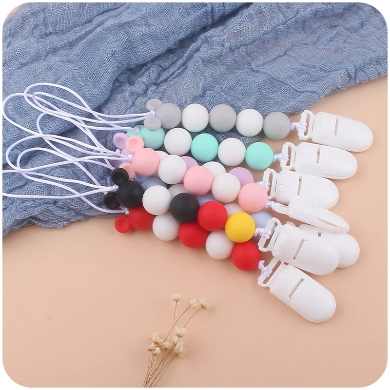 Silikon Baby Schnuller Clip Beißring runde Perlen Schnuller Halter Kette Pflege Maus Kauen Spielzeug Dusche Geschenk für Zahnen Babys – Detail 11