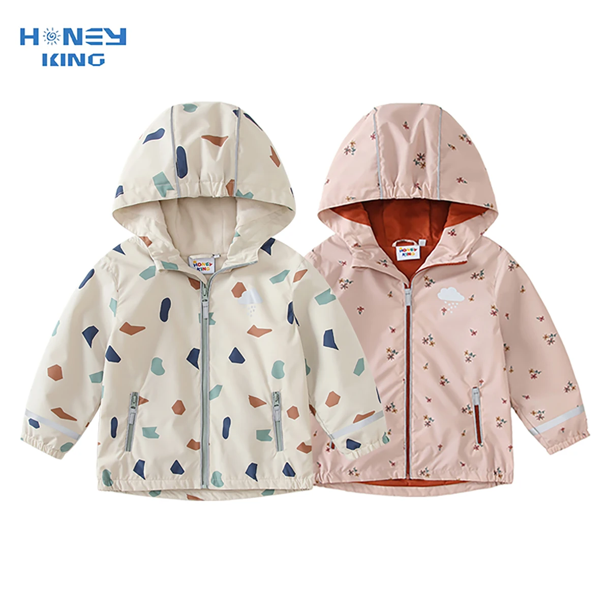 HONEYKING Chaqueta Softshell para niños, ropa de abrigo impermeable de lana con capucha para bebés, abrigos de lluvia para niños pequeños, ropa para niños y niñas