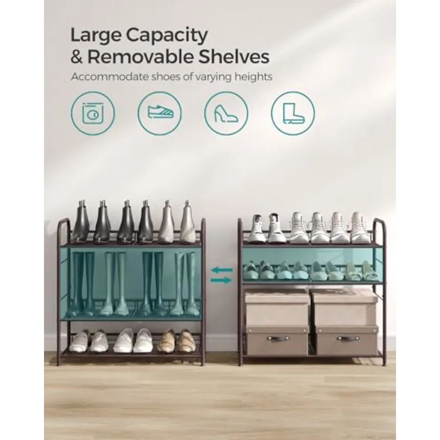 Stackable Shoe Rack 4 Tier Metal Shoes Rack Storage Shelf Holds up to 20 Pairs Shoes Adjustable Slanted Shelves Tower Organizer