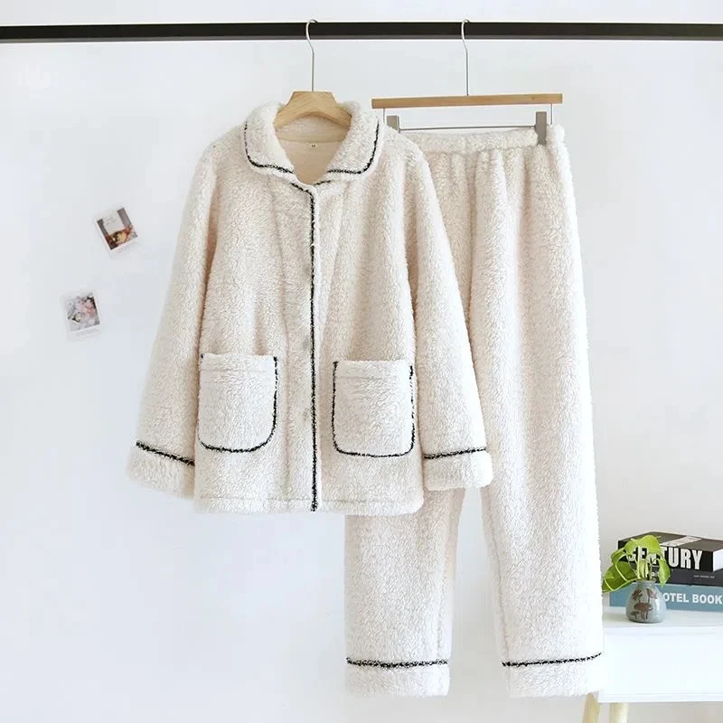 Autumn Winter Warm Flannel Pajamas Set Women Pyjamas Sets Thick Coral Velvet Long Sleeve Soft Home Wear Clothes for Women