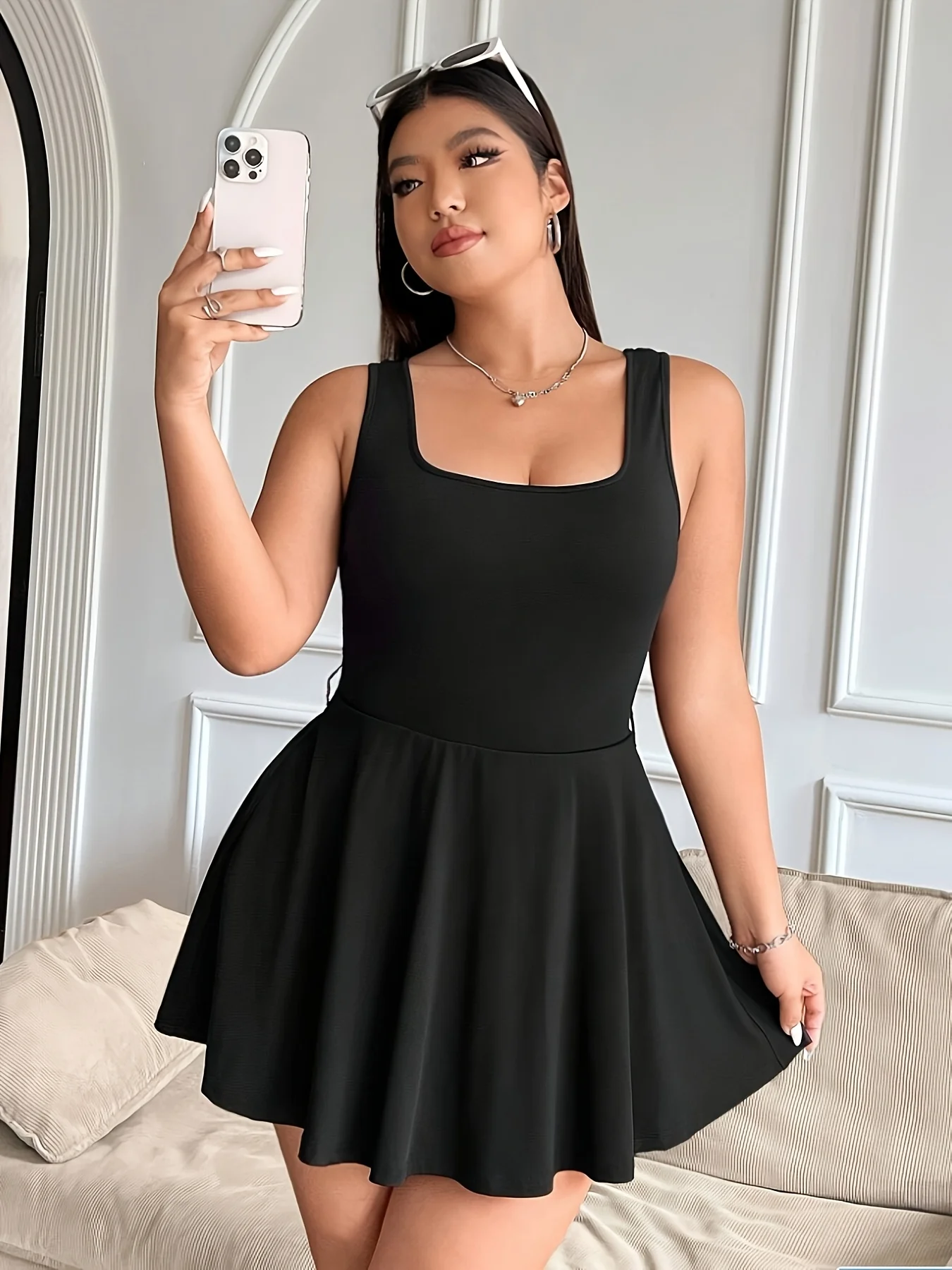 منتجات رائجة رائجة لفصل الربيع والصيف والخريف والترفيه المنزلي والتنقل فستان نسائي أنيق بلون سادة مقاس كبير