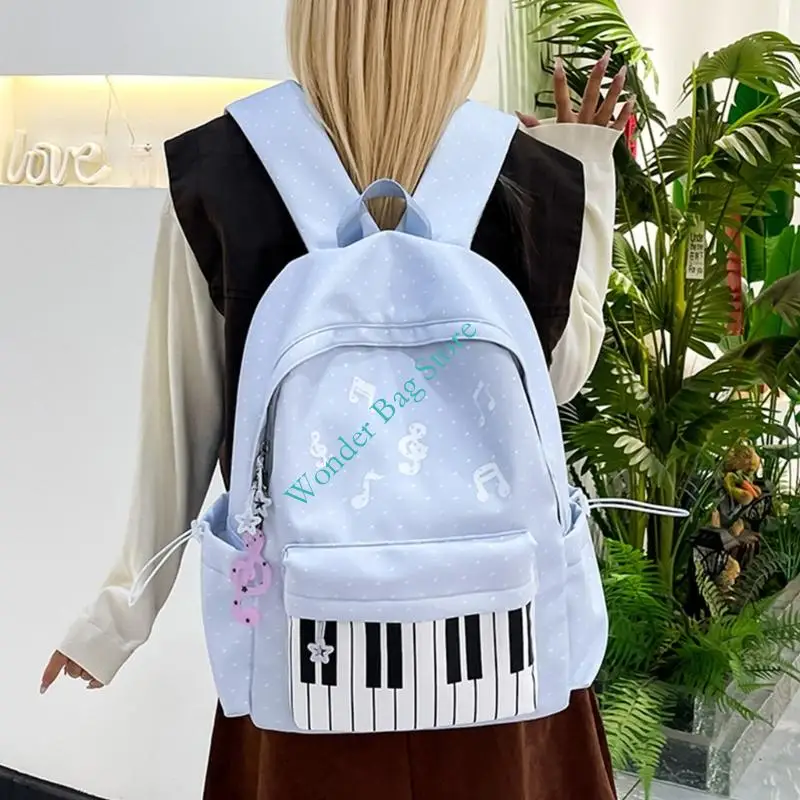 Simple Lovely Piano Pattern Backpack Large Capacity Daypack College Middle School Bookbags Fashion Preppy Bag for Women Girls 2