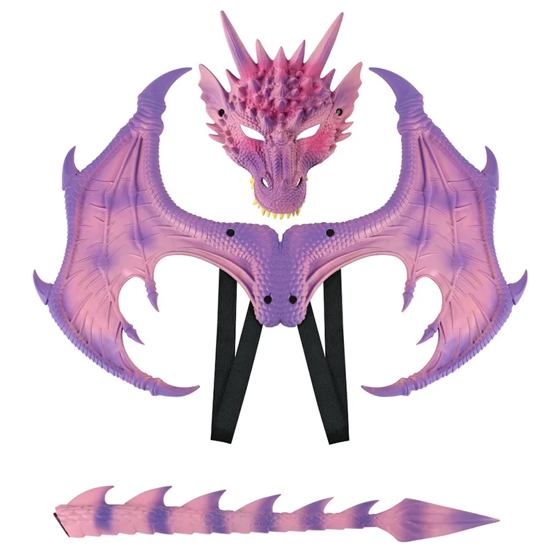 Déguisement Dragon Mousse PU Costume Dragon Halloween Anyingkai - 3 Pièces Ailes, Masque Et Queue - Pour Enfants Ailes Masque Queue 3D