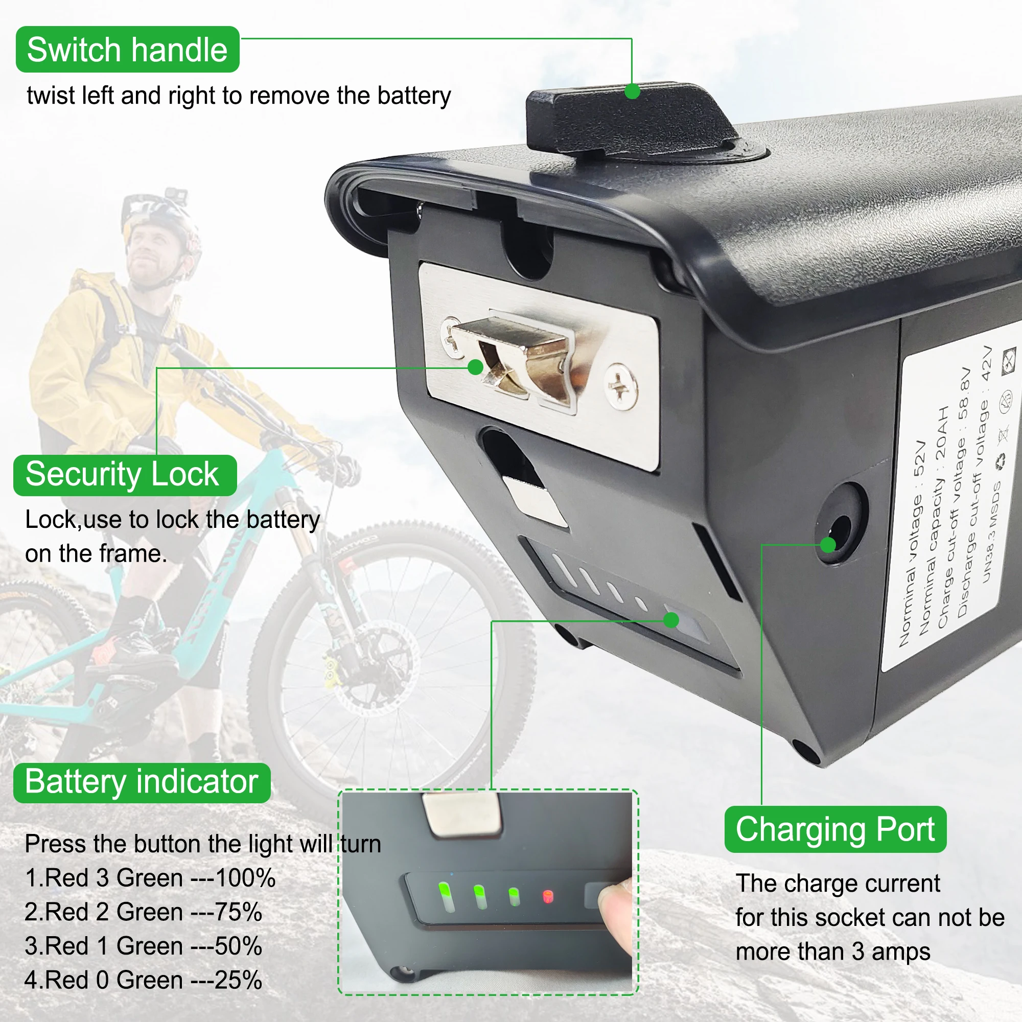 Reention Rhino Ebike Battery 48V 52V 20Ah Li-ion battery 21700 cells Akku for Magicycle Ocelot Pro Heybike Cruiser RV800 Plus
