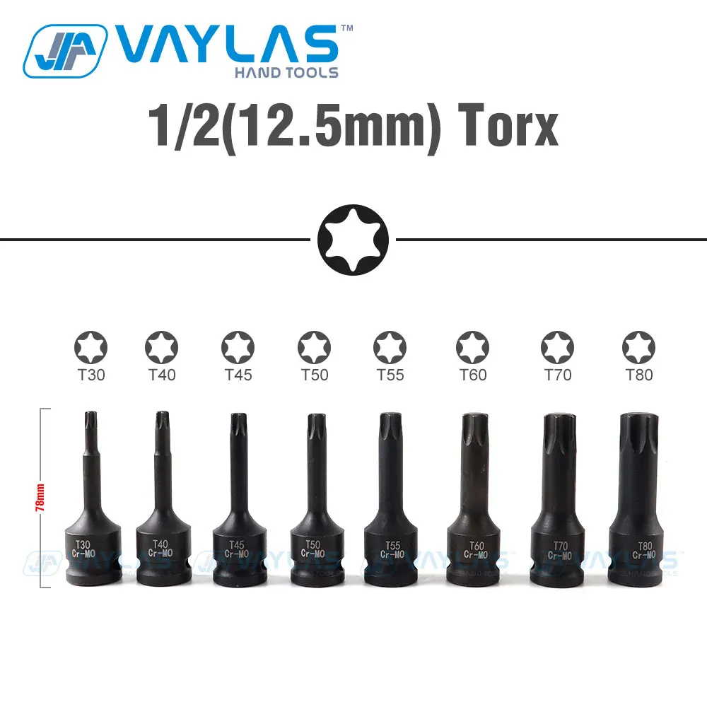 1/2 darbeli lokma seti 10 adet 1/2 sürücü Torx darbe soket tornavida Bit Spline