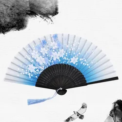 Elegant Silk Folding Fan with Wooden Shank and Tassel - Classical Design for Dance and Home Décor (16)