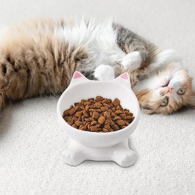 Cat Ear Ceramic Feeding Bowl Reusable Food Container Stable base anti-tip inclined mouth cat drinking water bowl pet supplies 3