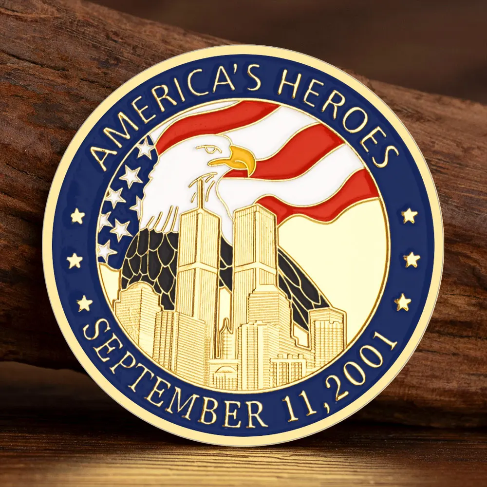 2001 年 9 月 11 日アメリカン ヒーローズお土産コイン金メッキ白頭