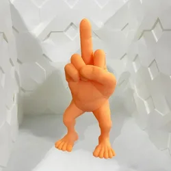 3D Printed Middle Finger Figurine with Legs - Humorous Desktop Ornament (Orange)