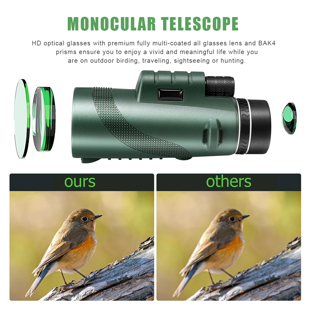 Telescope Monoculaire Zoom Optique Hd + Trepied + Clip Pour En France