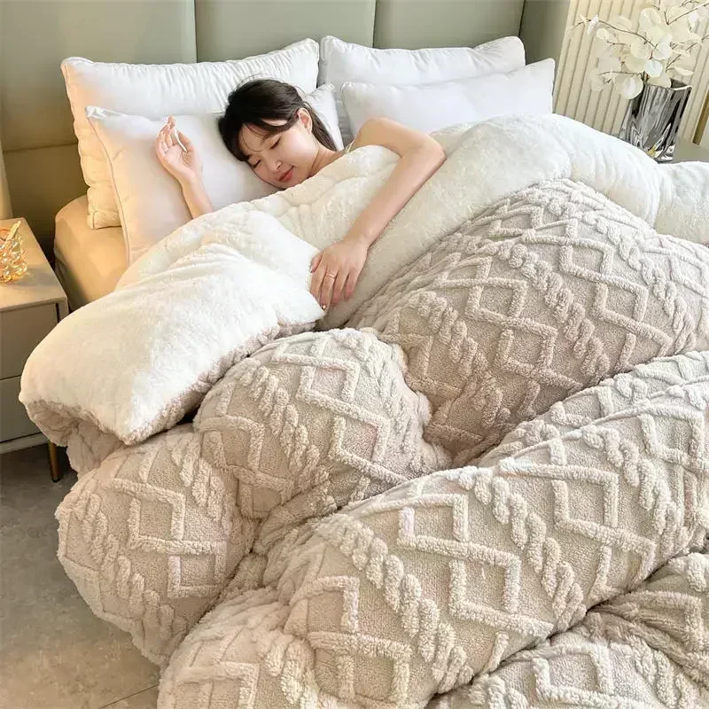 High-quality Thickened Winter Warm Bed Blanket Artificial Lamb Cashmere Weighted Blankets Thicker Warmth Duvet Quilt Comforter