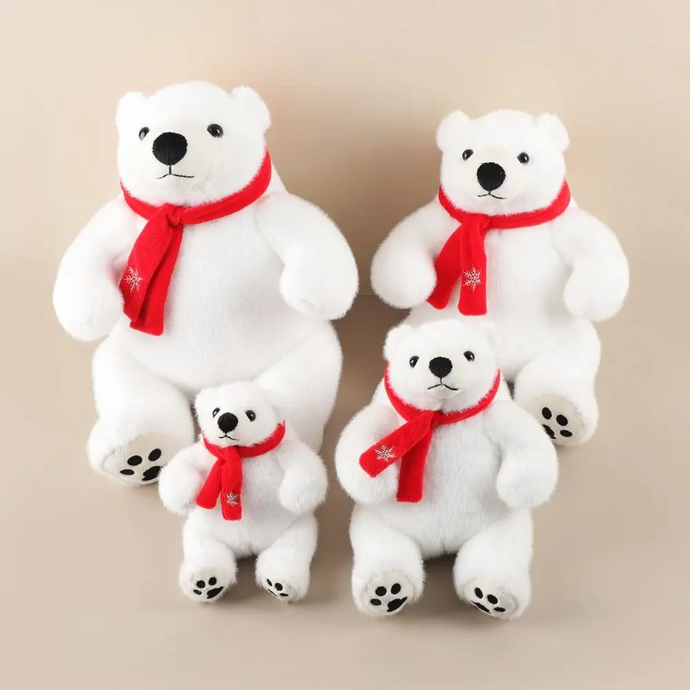 Big Feet Sitting Polar Bear Plush Toy Scarf Round Belly Stuffed Polar Bear Doll Soft Cartoon Animal Plush Doll