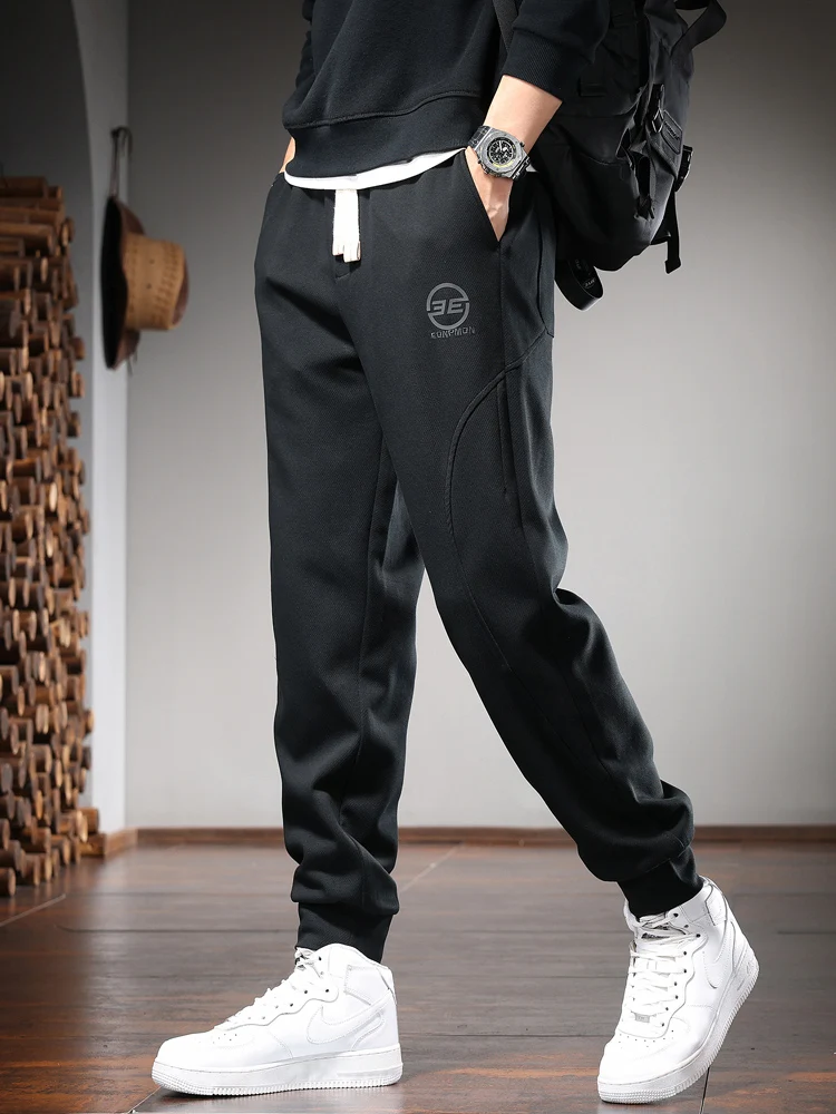 Autumn Sport Casual Pants Men Black Sweatpants Fashion Letter Printed Elastic Waist Drawstring Joggers Trousers
