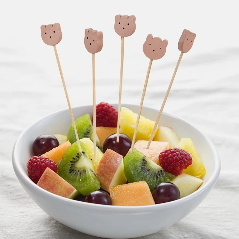 Fruit Fork Food Picks Food Toothpicks Bamboo Sticks 100Pcs Disposable For Wedding Hawaii Party Decor
