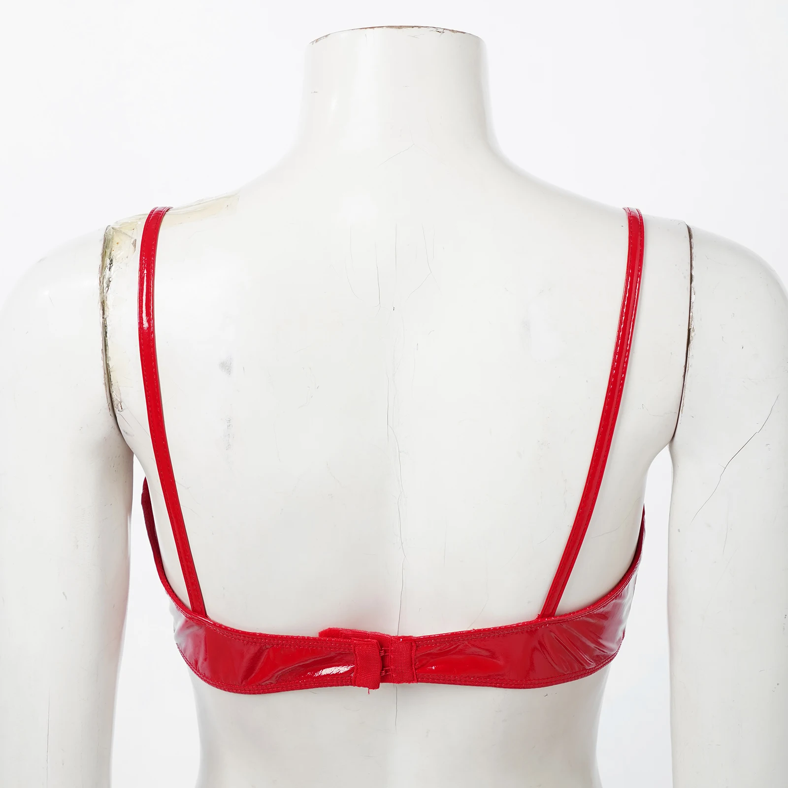 Patent Leather Bikini Lingerie Set Womens Sexy Wetlook Bra Top+Back Buckle Briefs Underwear Latex Pole Dancing Party_voghion.com