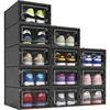 12 Pack Shoe Organizer Boxes, Black Plastic Stackable Shoe Storage Bins For Closet, Space Saving Shoe Holder Sneaker 1