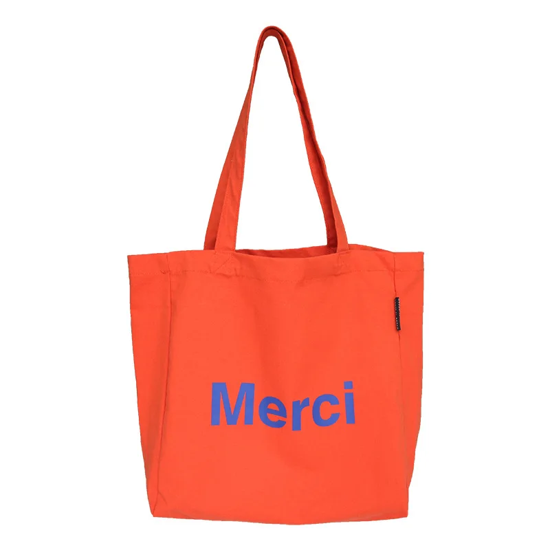 Merci Canvas Shoulder Bags Letter Print Eco Friendly Grocery Shopping Bag  Cotton Cloth Handbags for Women Casual Tote for Ladies - AliExpress