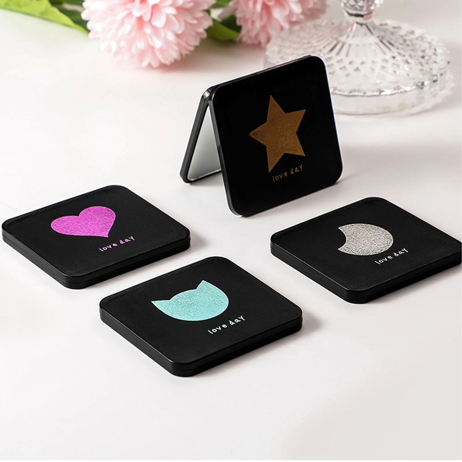 Mini Double Sided Makeup Mirror Folding Compact Mirror Female Portable Travel Square Handheld Pocket Mirror Makeup Accessories double sided trench coat women 2022new fashion spring autumn clothes hooded mid length windbreakers female outerwear casual tops