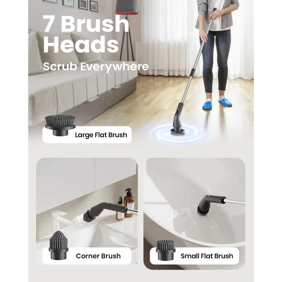 Electric Spin Scrubber, 2026 Upgraded Cordless Cleaning Brush Bathroom Scrubber, IPX7 Waterproof Electric Scrubber with 7 Brush 6