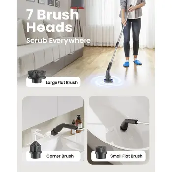 Electric Spin Scrubber, 2026 Upgraded Cordless Cleaning Brush Bathroom Scrubber, IPX7 Waterproof Electric Scrubber with 7 Brush 6