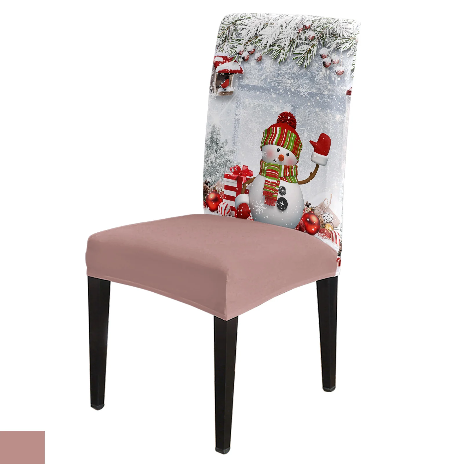 

Christmas Snowman Holly Fir Tree Chair Cover Spandex Elastic Dining Chair Slipcover Wedding Festival Stretchy Seat Cover