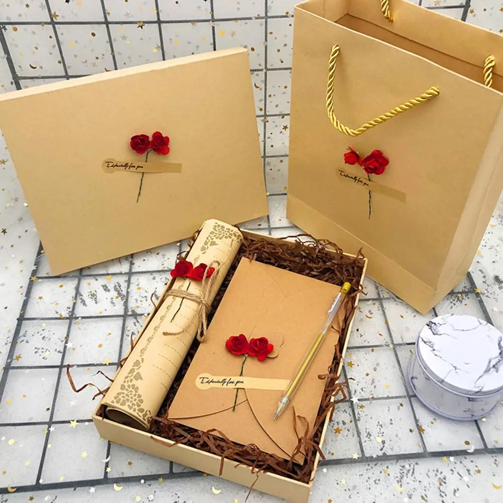 Letter Paper Envelope Set Romantic Vintage Style with Flowers Decoration Clear Line Smooth Writing Letter Envelopes