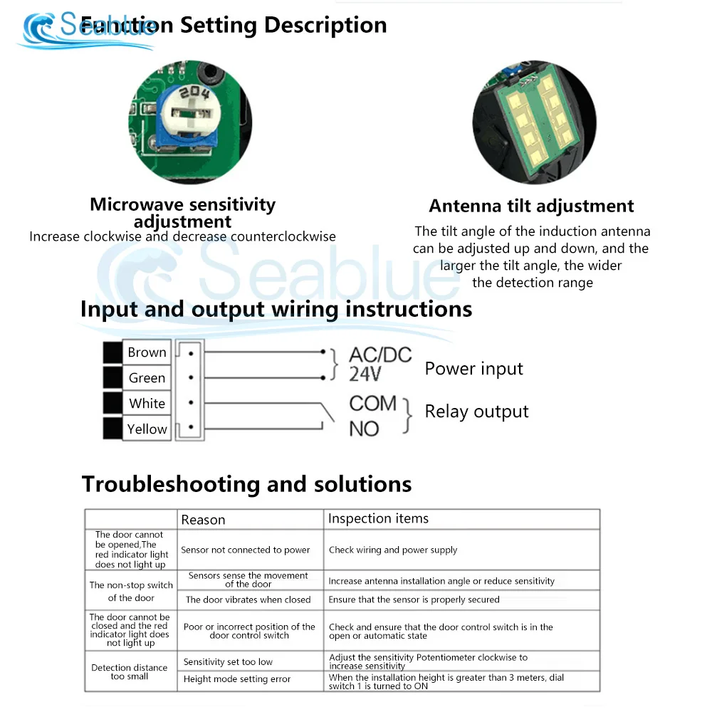 AC12-36V Induction Radar Sensor Wired Microwave Motion Garage Alarm Detector Automatic Door Elevator Company Supermarket Airport