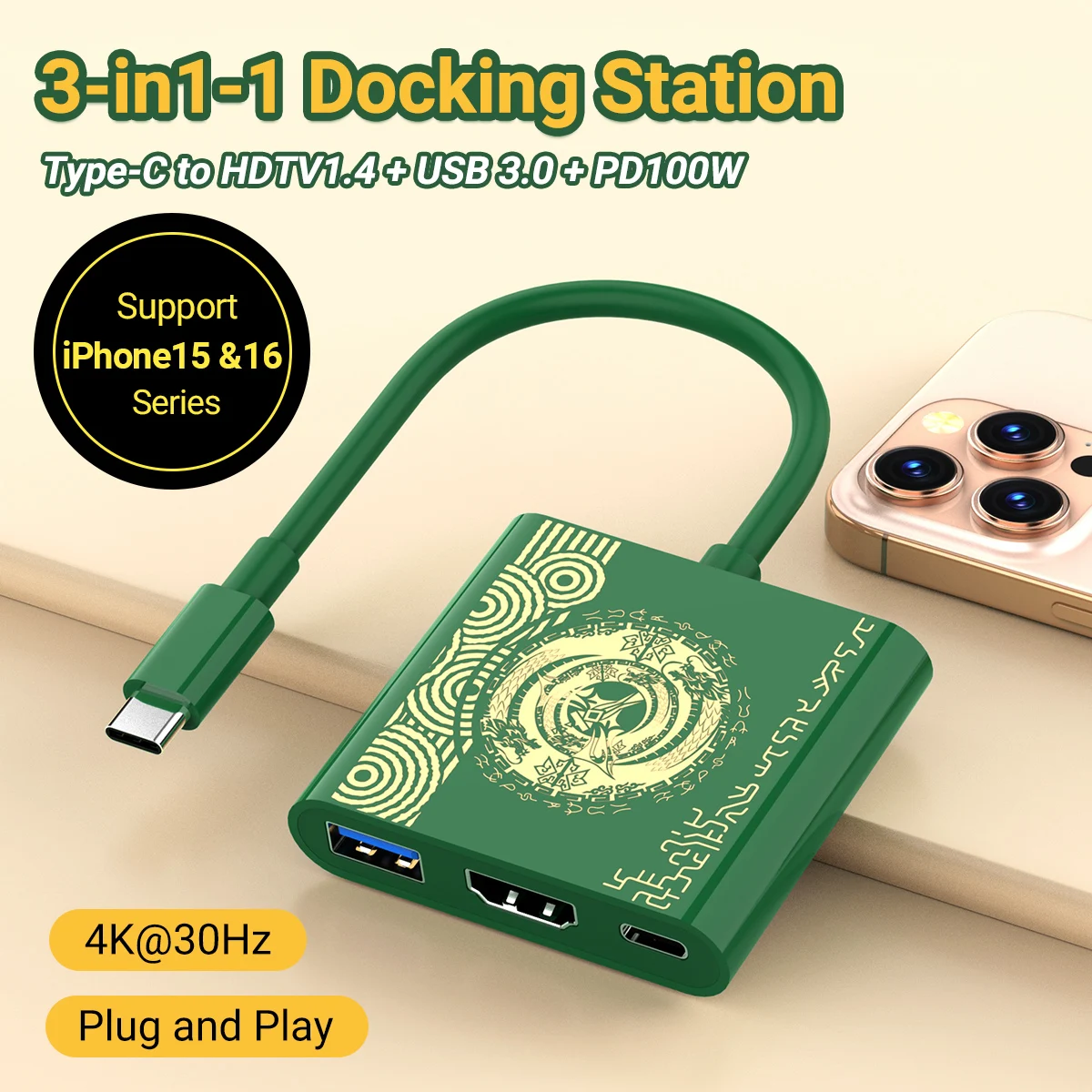 Type C Docking Station PD100W Game Support TV Dock Mode USB-C to 4K HDTV Hub Steam Deck Phone iPad Laptop