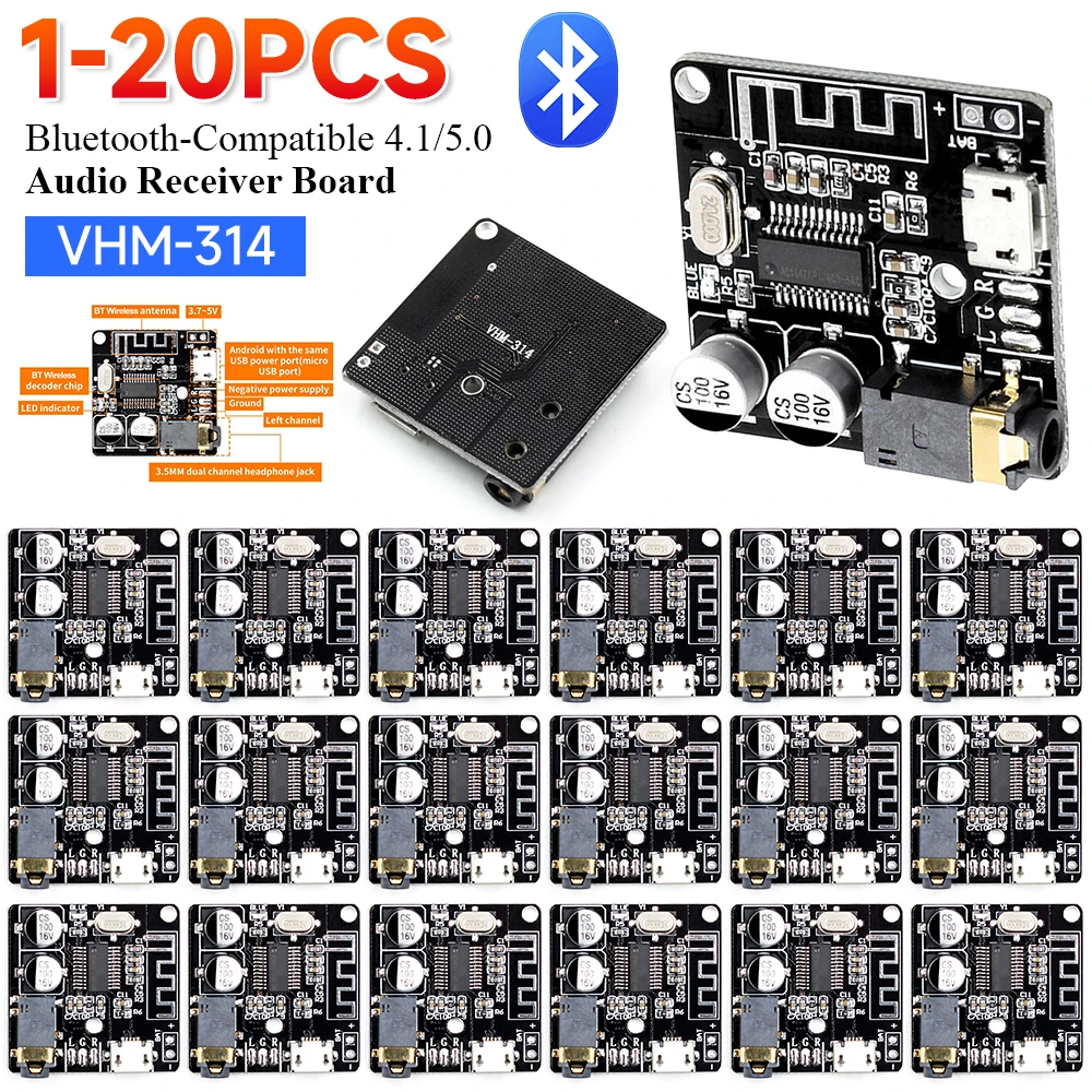 1-20PCS Audio Receiver Board Bluetooth 4.1/5.0 MP3 Audio Decoder ...