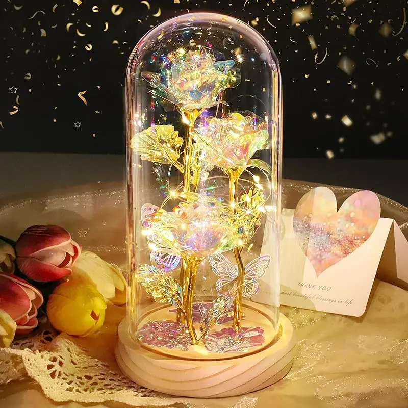 

Искусственные цветы Galaxy Rose, Красавица и чудовище, розы со светодиодной подсветкой, цветок из фольги, Свадебный декор, креативный День Святого Валентина, День матери