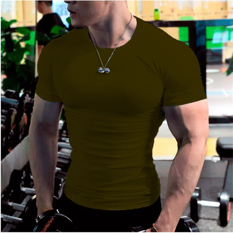 thumbnail image 1 of Camiseta de verano para hombre, camisetas informales blancas sólidas, camisetas de manga corta para hombre, camisetas de compresión de gran tamaño para gimnasio, ropa de calle para hombre, 1 of 5