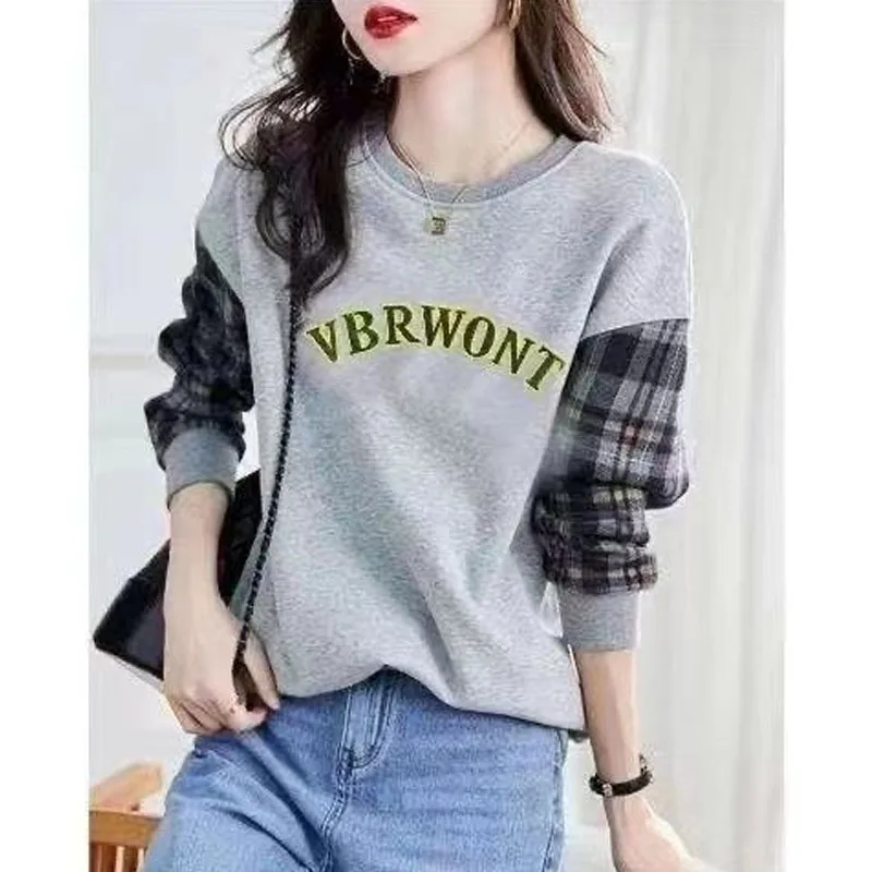 2023 Winter Women's New Fashion Embroidery Thickened Round Neck Long Sleeve Panel Printing Comfortable Versatile Sweater