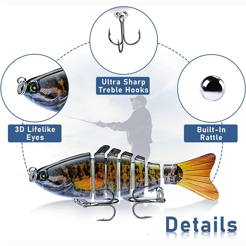 Fishing Lures for Freshwaterand Saltwat Slow Sinking Multi Jointed Swimbaits, Lifelike Lures for Bass Trout Crappie Walleye Pike - 5