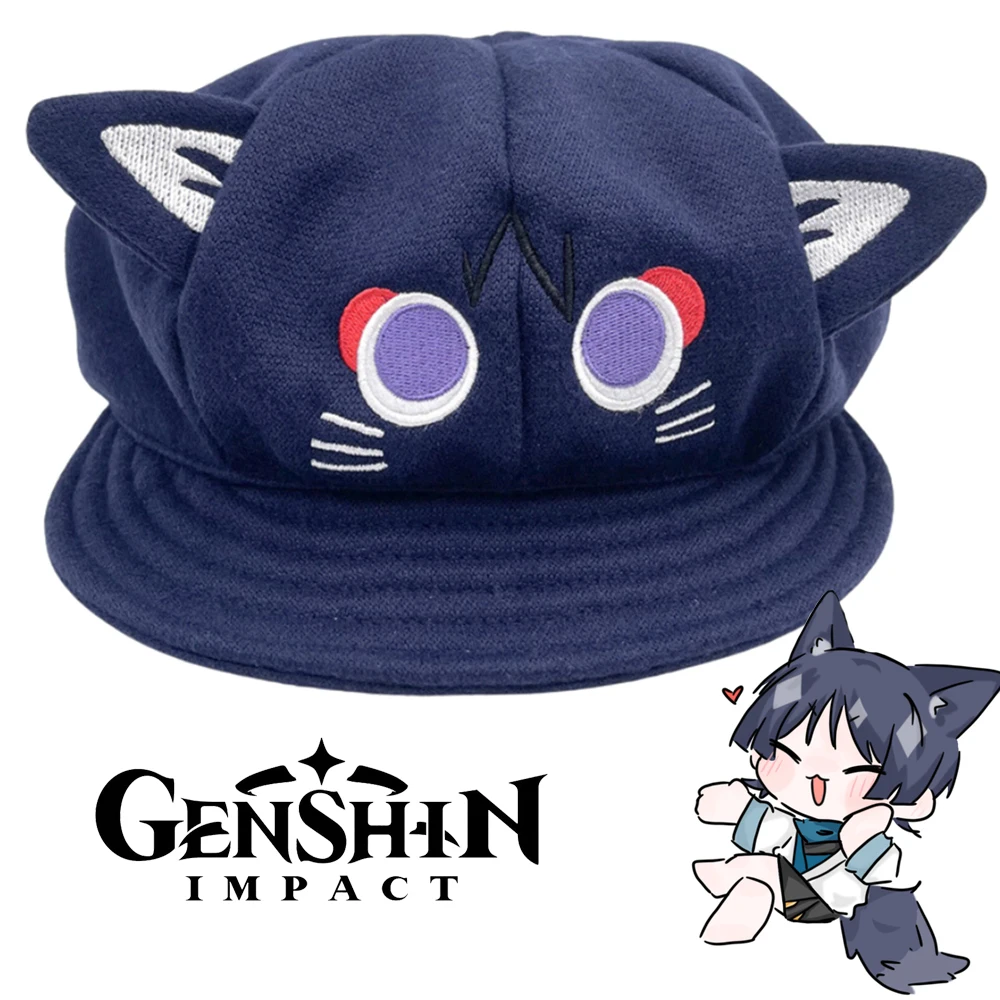 Game Genshin Impact Scaramouche Cat Cosplay Octagonal Hat Unisex Kids Adult Wanderer Balladeer Beret Cap Kunikuzushi Accessories